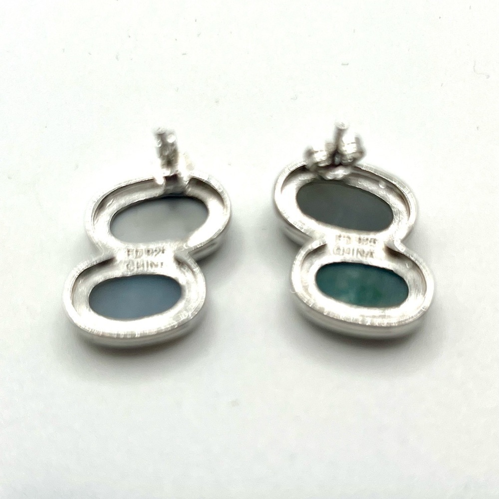 Sterling silver druzy stud earrings double oval 925 - Picture 7 of 9